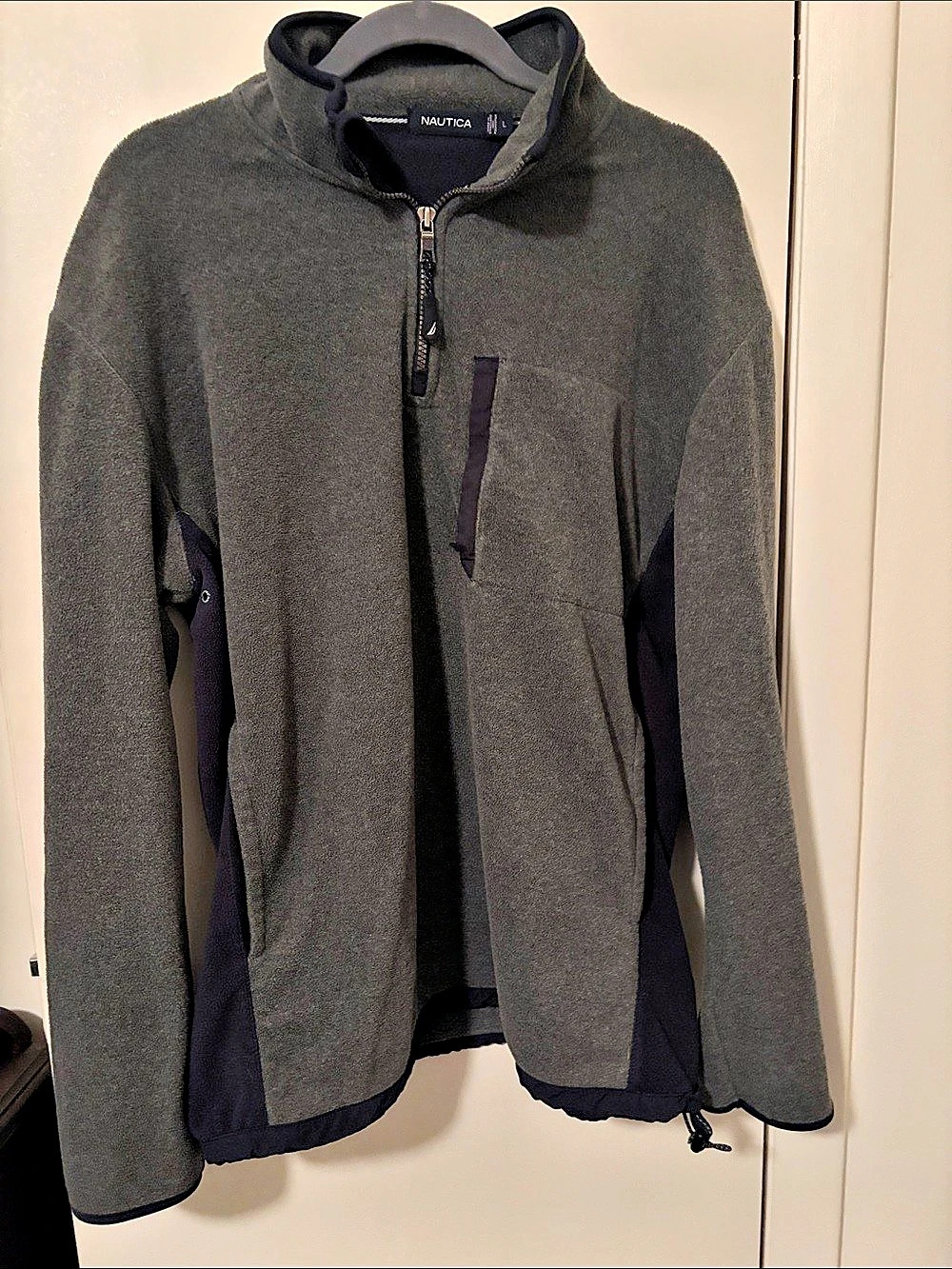 Nautica Quarter-Zip Fleece Pullover Men's Gray & Navy Large